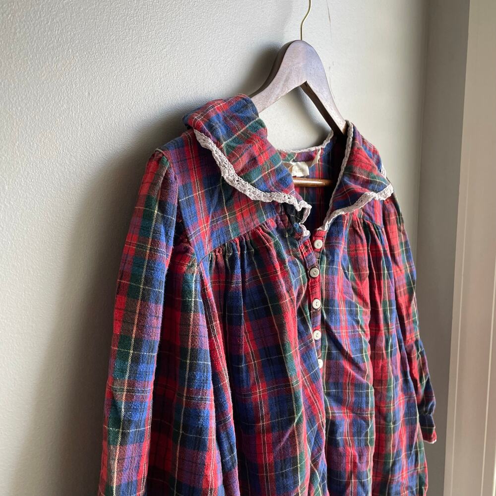 Vintage Cotillion flannel cotton lace trim popover boxy top 90s red plaid sz L - Picture 6 of 12